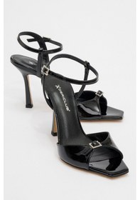 Resim Dericlub Kadın Stiletto Tokalı Bilek Bağlamalı Rugan Topuklu Ayak Pudra 