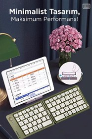 Resim Torima TK-08 Yeşil Kablosuz Katlanabilir Şarjlı Taşınabilir Mini Bluetooth Klavye 