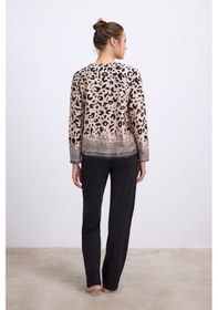 Resim Man11540-1002 Anil Ev Giyim Anıl Kadın Uzun Kollu Dantelli Yaka Leopar Desenli T-shirt Ve Pantolon Pijama Takımı 11540 Siyah 