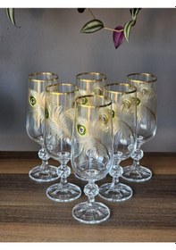 Resim Konyax Peacock Gold 180 Cc Kahve Yanı Kristal Bardak 6'lı 24k El İşçiliği Gerçek Altın İşlemeli Çok Renkli 