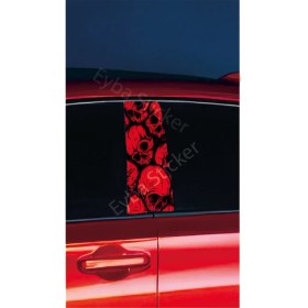 Resim Araç Kapı Direk Kaplama Folyosu Kırmızı Kurufa Desenli DRK11 (Sağ Sol Takım) (2 Adet) - 22X50 cm 