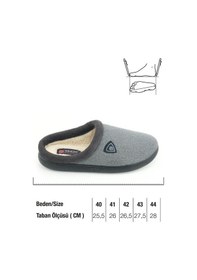 Resim Gezer Erkek Kışlık Peluşlu Rahat İç Taban Pu Alt Taban Ev Bahçe Gondol Terlik Gri 