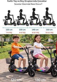 Resim Sportaj Harley Elektrikli Çocuk Scooter Oturaklı Sepetli Led Işıklı 7-11 Yaş 250 W 36V 