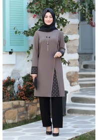 Resim Raika Moda Lazer Kesim Detaylı Büyük Beden Tesettür Takım Vizon 
