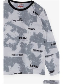 Resim Erkek Bebek Pijama Takımı Yazı Desenli Gri Soft 