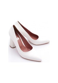 Resim Dgn 660-22y Kadin Sivri Burun Parmak Dekolteli Galvaniz Ökçe Topuklu Ayakkabi Beyaz 