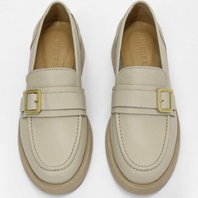 Resim Neva Bej Hakiki Deri Altın Tokalı Kadın Loafer Bej Deri Bej 