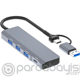 Resim ALLY ADS-309D 4 Portlu USB+Type-C USB 3.0 Çoklayıcı Data HUB Adaptör 