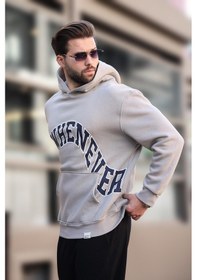 Resim Madmext Boyalı Gri Kapüşonlu Baskılı Cep Detaylı Erkek Sweatshirt E7065 Boyalı Gri 
