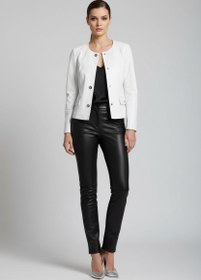 Resim Toskana Design Beyaz Düğmeli Kısa Kadın Deri Ceket Style 200-4107 - Beyaz / S 