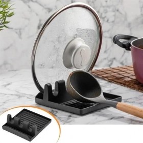 Resim Tencere Kapak Tutuculu Kaşıklıklı Tencere Kapak Standı Pratik Kaşık Kepçe Altlık Düzenleyici 