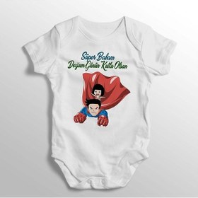 Resim Tuğbababy Süper Babam Doğum Günün Kutlu Olsun Yazılı Baskılı Bebek Zıbını Beyaz 