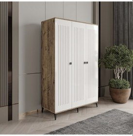 Resim Kare 3 Kapaklı Gardrop Tamamı Mdf Atlas Çam Beyaz 