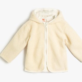 Resim Kız Bebek Basic Peluş Ceket Kapşonlu Uzun Kollu Fermuarlı 