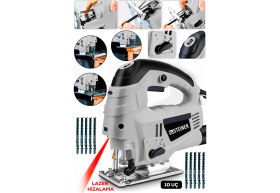 Resim Steiner Alman 4600 W Lazerli Sjs Metal Şanzuman 6 Kademe Devirli Pandül Ayarlı Dekupaj Testere Makinesi Gri + 10UÇ 