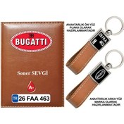 Resim Plakanıza Özel Bugatti Logolu Taba Ruhsat Kabı Ve Anahtarlık 