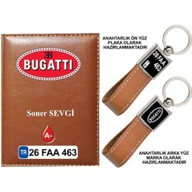 Resim Plakanıza Özel Bugatti Logolu Taba Ruhsat Kabı Ve Anahtarlık 