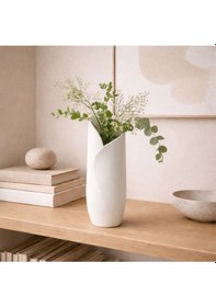 Resim Modern Sarmal Tasarım 3d Baskı Dekoratif Vazo Beyaz 