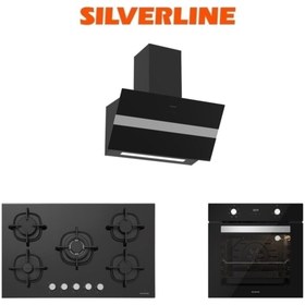 Resim Silverline Siyah Cam Ankastre Set (3472 Bold 60+cs5364b01+bo6502b02) 