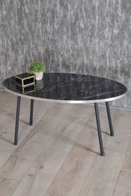 Resim GOLDFALEZ Orta Sehpa Elips Siyah Metal Ayak Gümüş Bendir 