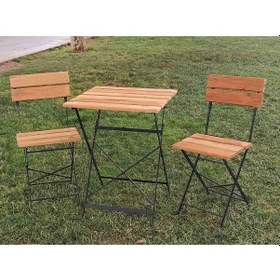 Resim Ahşap Katlanır Masa Sandalye Bahçe Balkon Mutfak Takımı 2 Sandalye 1 Masa Bistro Takım Ceviz 
