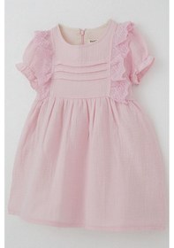 Resim Breeze Kız Bebek Elbise Omuz Kısmı Güpür Detaylı Kolları Lastikli 9 Ay-3 Yaş, Pembe Pembe 