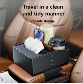 Resim Xuweiwei Black Büyük Kapasiteli Araç Konsolu Organizatörü - Su Şişeleri, Akıllı Telefonlar Ve Aksesuarlar İçin Pvc Kolçak Saklama Kutusu 