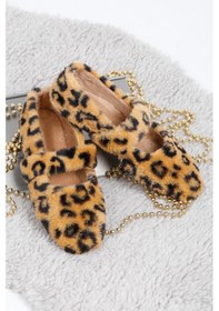 Resim Leopar Ultra Yumuşak Peluş Kadın Ev Babeti Hafif Taban Panduf Leopar 