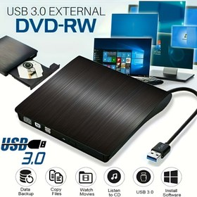 Resim USB 3.0 Dış CD/DVD RW Sürücüsü, Slim Taşınabilir Yakıcı Okuyucu Oyuncu Dizüstü PC için, USB 3.0 ve USB C Kablosu ile Uyumlu, Pil Dahil Değil 