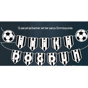 Resim 32 Parça Tam Set Futbol Siyah Beyaz Taraftar Doğum Günü Seti Banner Pasta Kürdanı Cupcake Süsü Seti +0 