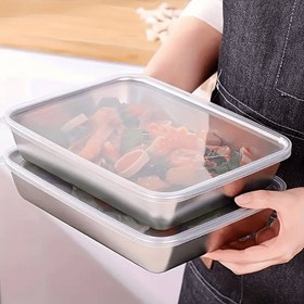 Resim 2 adet Paslanmaz Çelik Fırın Tavası, Yapışmaz, Sızdırmaz Plastik Kapaklarla - Tatlılar, Meyveler, Sebzeler, Etler için Mükemmel - Ev, Restoranlar, Doğum Günleri ve Açık Hava Partileri için İdeal, Parti Temel Gereksinimleri | Şık Paslanmaz Bitiş | Dayanıklı Plastik Kapaklar 