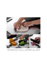 Resim 3 Adet Paslanmaz Çelik Kesme Tahtası Seti Gıda Temasına Uygun Antibakteriyel 3'lü Sağlıklı Metalik 