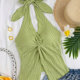 Resim Kadınların Seksi Sırtı Açık Halter Kırpma Üstü Bağlama Askılı ve V Yaka Tasarımlı, Şık Kıyafetler için Şeffaf Yazlık Kamisol, Beyaz Kabartmalı Dokulu, İlkbahar ve Yaz için Mükemmel, İlkbahar Kıyafeti | Şık Halter Giyim | Kabartmalı Dokulu Tasarım 