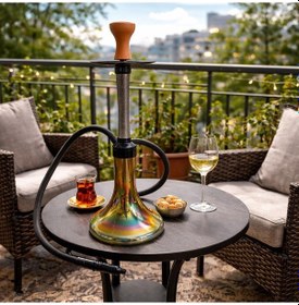 Resim Modern Cam Nargile Takımı 60 Cm Masaüstü Nargile Seti Hortumlu Şişe Cam Nargile Ev Balkon Teras Kullanımı 