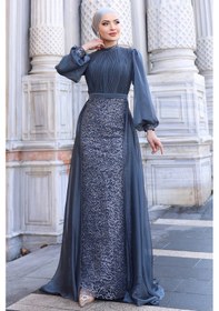 Resim Raika Moda Lavanta Şifon Detaylı Gliten Kumaş Şık Tesettür Abiye İndigo 