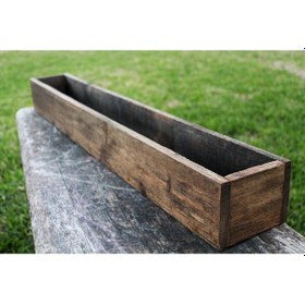 Resim Ahşap Aranjman Sukulent Dekoratif Uzun Ince Saksı Long Eskitme 50x5x5 Koyu Renk 