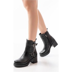 Resim 5109-3027 Siyah Topuklu Fermuarlı Günlük Kadın Bot Siyah 