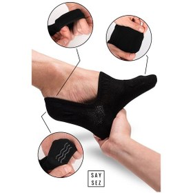Resim Saysez Bambu Kadın Babet Gri Melanj Çorap Dikişsiz Görünmez Kaydırmaz Topuk Silikonlu Premium 4'lü Paket Renkli 