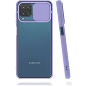 Resim Samsung Galaxy Uyumlu A12 Kılıf Slayt Sürgülü Kamera Korumalı Renkli Silikon Kapak 