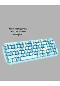 Resim Mey İthalat Retro Tarz Kablosuz Klavye Mouse Seti 104 Tuşlu, Ergonomik Tasarım 