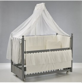 Resim Meltem Kids Mondo Sallanır Ahşap Anne Yanı Beşik - 60x120 CM ( Gri - Ekru ) Ekru 