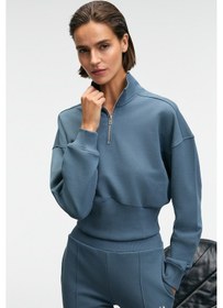 Resim THALIA Kadın Arka Baskılı Ve Patch Detaylı Fermuarlı Dik Yakalı Petrol Mavisi Sweatshirt 