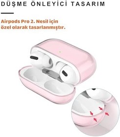Resim AirPods Pro 2. Nesil Uyumlu Şeffaf Premium Kulaklık Kılıfı (Şeffaf Pembe) 