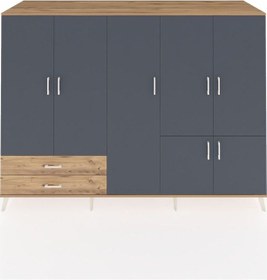 Resim Kronos Dolap 12 Raflı 2 Çekmeceli 7 Kapaklı 220x59x163 Çam-antrasit/çam Antrasit/çam 