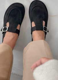Resim Shoebutik Ivan Siyah Süet Toka Detay Kadın Makosen 