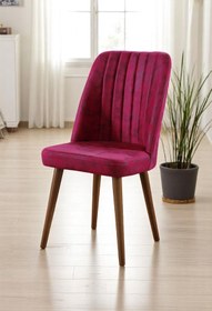 Resim Mymassa Polo Sandalye - Milas Fuşya Kumaş - Ahşap Ceviz Ayak - Mutfak Sandalyesi - Salon Sandalyesi 