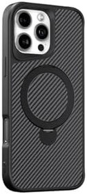 Resim Gpack Apple iPhone 16 Pro Max ile Uyumlu Kılıf, Karbon Fiber, Magsafeli, Standlı, Siyah 