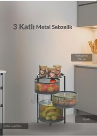 Resim 3 Katlı Sebzelik Açılır Metal Patates Soğan Sepeti Paslanmaz Meyvelik Organizer Sepet Siyah Siyah 