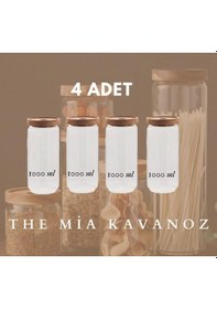 Resim The Mia Ahşap Kapaklı 4 Lü Büyük Boy Cam Saklama Kabı 1000 Ml Cam0315 