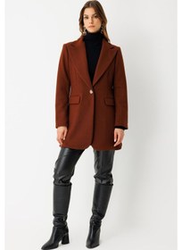 Resim Tek Düğmeli Yün İçerikli Keçe Ceket Kiremit Kiremit 